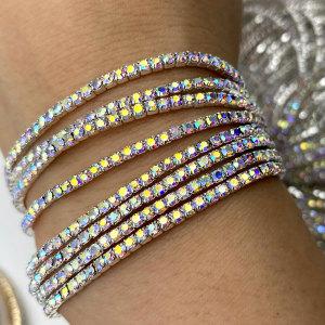 Wholesale Colorful Dainty Tennis Bracelet Rhinestone Gold Plated Copper Elastic Stretch Tennis Chain Bracelet for Women Gir