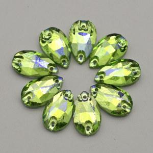 Teardrop Peridot  AB Rhinestones Crystal Ab Sew On Rhinestones Flat Back Rhinestone with Holes for Dress Crafts Sewing Beads 